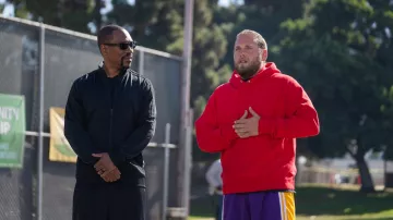 Red hoodie worn by Ezra (Jonah Hill) as seen in You People