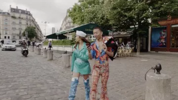 Green jacket short dress worn by Mindy Chen (Ashley Park) as seen in Emily in Paris (S03E01)