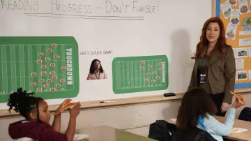Olive Green Jacket worn by Melissa Schemmenti (Lisa Ann Walter) as seen in Abbott Elementary (S02E11)