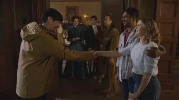 Light blue sweater worn by Samantha (Rose McIver) as seen in Ghosts TV show (Season 2 Episode 11)