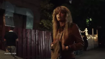 Leather jacket in brown worn by Charlie Cale (Natasha Lyonne) as seen in Poker Face TV series (Season 1)