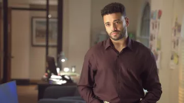 Maroon formal shirt worn by Mike (Ryan Broussard) as seen in Alert: Missing Persons Unit (Season 1 Episode 2)