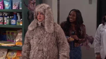Fur total look jacket and hood worn by Mayan (Mayan Lopez) as seen in Lopez vs. Lopez (S01E08)