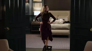 Burgundy Dress worn by Gina Baxter (Hope Davis) as seen in Your Honor TV series wardrobe (Season 2 Episode 1)