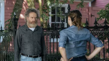 Back denim shirt worn by Michael Desiato (Bryan Cranston) as seen in Your Honor TV show (S02E02)