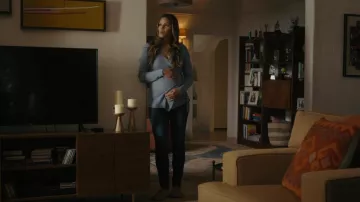 Maternity ribbed cardigan sweater worn by Zarina Killebrew (Merle Dandridge) as seen in Truth Be Told (S03E03)