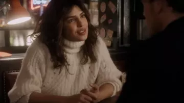 White wool turtleneck sweater worn by Mira Ray (Priyanka Chopra) as seen in Love Again movie