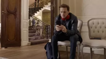 Leather jacket worn by Rob Burns (Sam Heughan) as seen in Love Again