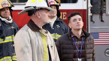 Brown down jacket worn by Jacob Hill (Chris Perfetti) as seen in Abbott Elementary TV series outfits (Season 2 Episode 15)