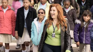 Leather jacket worn by Melissa Schemmenti (Lisa Ann Walter) as seen in Abbott Elementary TV series outfits (S02E15)