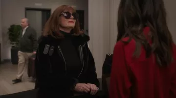 Black fur collar zip coat worn by Monica (Susan Sarandon) as seen in Maybe I Do
