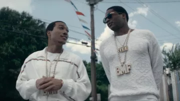 White sweater worn by Terry 'Southwest T' Flenory (Da'Vinchi) as seen in BMF TV series outfits (S02E08)