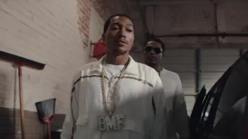 Gucci White Track jacket worn by Demetrius 'Big Meech' Flenory (Demetrius Flenory Jr.) as seen in BMF (S02E08)