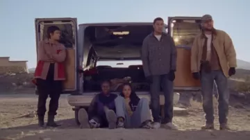 Pink jacket worn by Xochitl (Ariela Barer) as seen in How to Blow Up a Pipeline movie