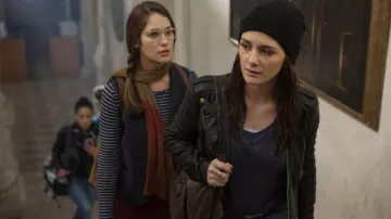 Textured Red Skirt worn by Penn (Lola Kirke) in Fallen movie wardrobe