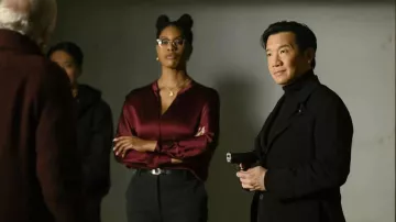 Silk red shirt worn by Dr. Laken Perillos (Laverne Cox) as seen in The Blacklist (S10E06)