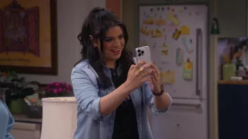 Denim shirt worn by Mayan (Mayan Lopez) as seen in Lopez vs Lopez TV show wardrobe (Season 1 Episode 17)