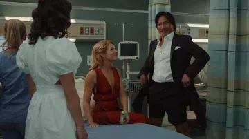 Red sleeveless dress worn by Dr. Clara Hannon (Kathleen Rose Perkins) as seen in Doogie Kamealoha, M.D. (S02E10)