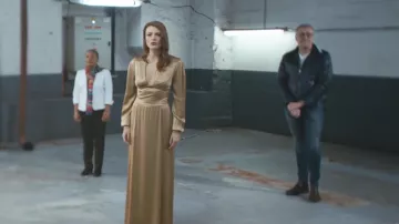 The golden dress worn by Élodie Frégé in the clip De l'Amour de Urgence Homophobie