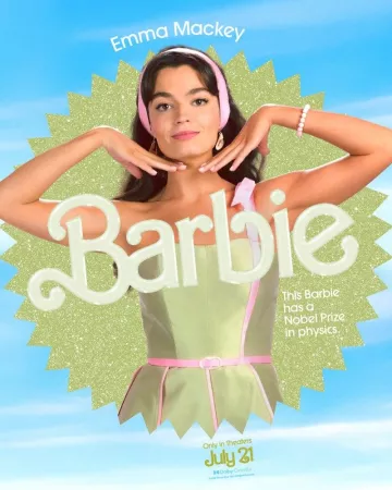 Vestido verde y rosa usado por Emma Mackey en una portada de la película Barbie