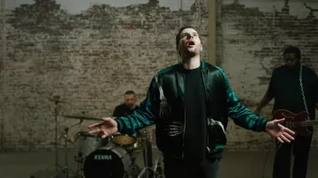 Skeleton Arm Satin Bomber Jacket worn by M. Shadows in These Grey Men: "Street Spirit" Official Music Video by John Dolmayan