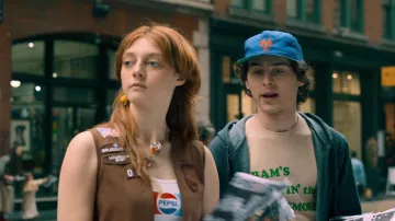 NY blue hat cap worn by Charlie (Wyatt Oleff) as seen in City on Fire (S01E04)