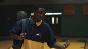Tommy Hilfiger polo shirt worn by Lil Dru Joyce III (Caleb McLaughlin) as seen in Shooting Stars movie outfits
