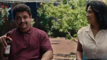 Burgundy polo shirt worn by Richard Montañez (Jesse Garcia) as seen in Flamin' Hot