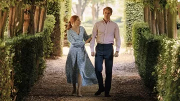 Blue floral dress worn by Princess Bea (Ellie Bamber) as seen in Red, White & Royal Blue movie wardrobe