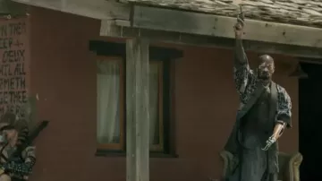 Printed jacket worn by The Ferryman (Jamie Foxx) as seen in God Is a Bullet movie outfits