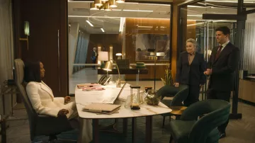 Ivory suit worn by Olympia (Skye P. Marshall) as seen in Matlock TV show wardrobe (Season 1)