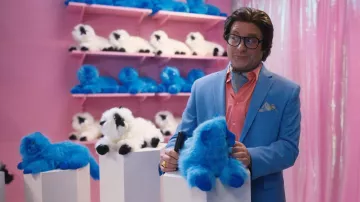 Blue blazer jacket worn by Ty Warner (Zach Galifianakis) as seen in The Beanie Bubble movie