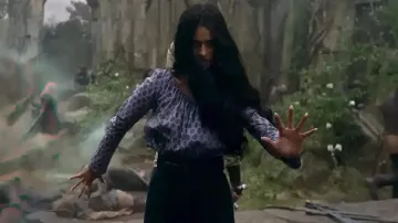 Lilac printed blouse worn by Yennefer (Anya Chalotra) in The Witcher TV series (S03E01)