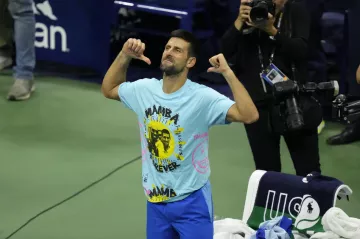 Mamba Forever light blue t-shirt worn by Novak Djokovic for US Open 2023