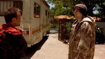 Red and black jacket worn by Jesse Pinkman (Aaron Paul) in Breaking Bad TV show (S02E03)
