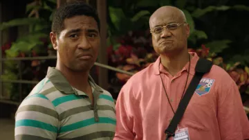 Striped polo shirt worn by Daru (Beulah Koale) as seen in Next Goal Wins
