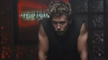 Clothing form The Bikeriders: Austin Butler is wearing a Black tank top to portray Benny in the movie