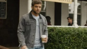 Grey Denim Jacket with Dark Collar of Clay Spenser (Max Thieriot) in SEAL Team (S02E14)