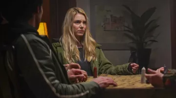 Olive green jacket worn by Michal (Alyson Gorske) as seen in The Puppetman movie outfits