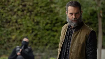 Zip vest jacket worn by Vicente (Pedro Alonso) as seen in Awareness movie outfits