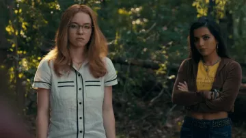 White shirt with black bands worn by Julia Carpenter (Sydney Sweeney) as seen in Madame Web