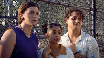 Printed short sleeve shirt worn by Brannagan (Augustus Prew) as seen in Players