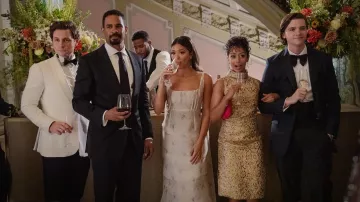 White dress worn by Mack (Gina Rodriguez) as seen in Players movie outfits