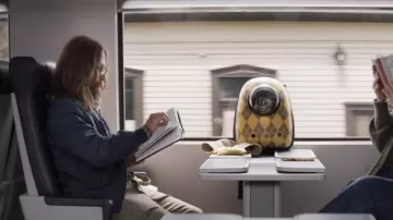 Chaqueta azul usada por Aidan (Sam Rockwell) como se ve en la película Argylle