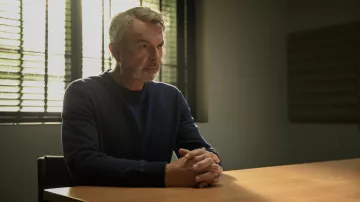 Navy blue crewneck sweater worn by Stan (Sam Neill) as seen in Apples Never Fall (Season 1)