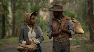 Button blouse worn by Mary Simms (Lovie Simone) as seen in Manhunt wardrobe (S01E03)