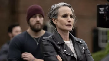 Leather jacket worn by Big Cat (Andie MacDowell) as seen in Red Right Hand movie