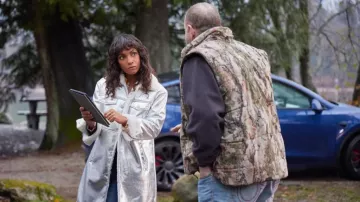 Rain coat worn by Hadley (Lyndie Greenwood) as seen in CrimeTime: Freefall movie