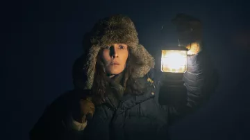 Navy Blue Quilted Parka Jacket worn by Jo Ericsson (Noomi Rapace) as seen in Constellation (S01E03)