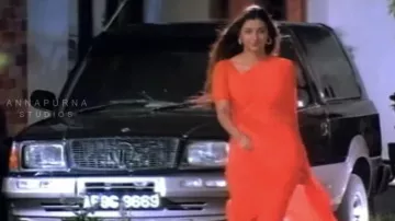 Saree rojo usado por Mahalaxmi / Pandu (Tabu) en Ninne Pelladatha